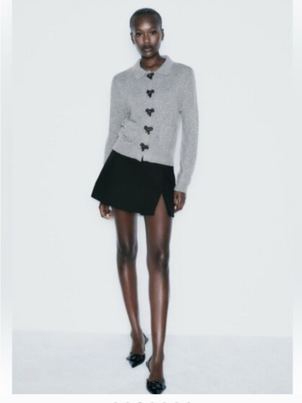 Zara Gray Knit Sparkly Bow Button Cardigan soft lightweight